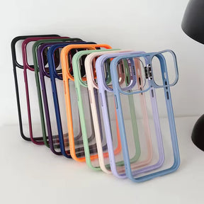 Premium Transparent Frame Case with Camera Lens Protector – Shockproof & Stylish